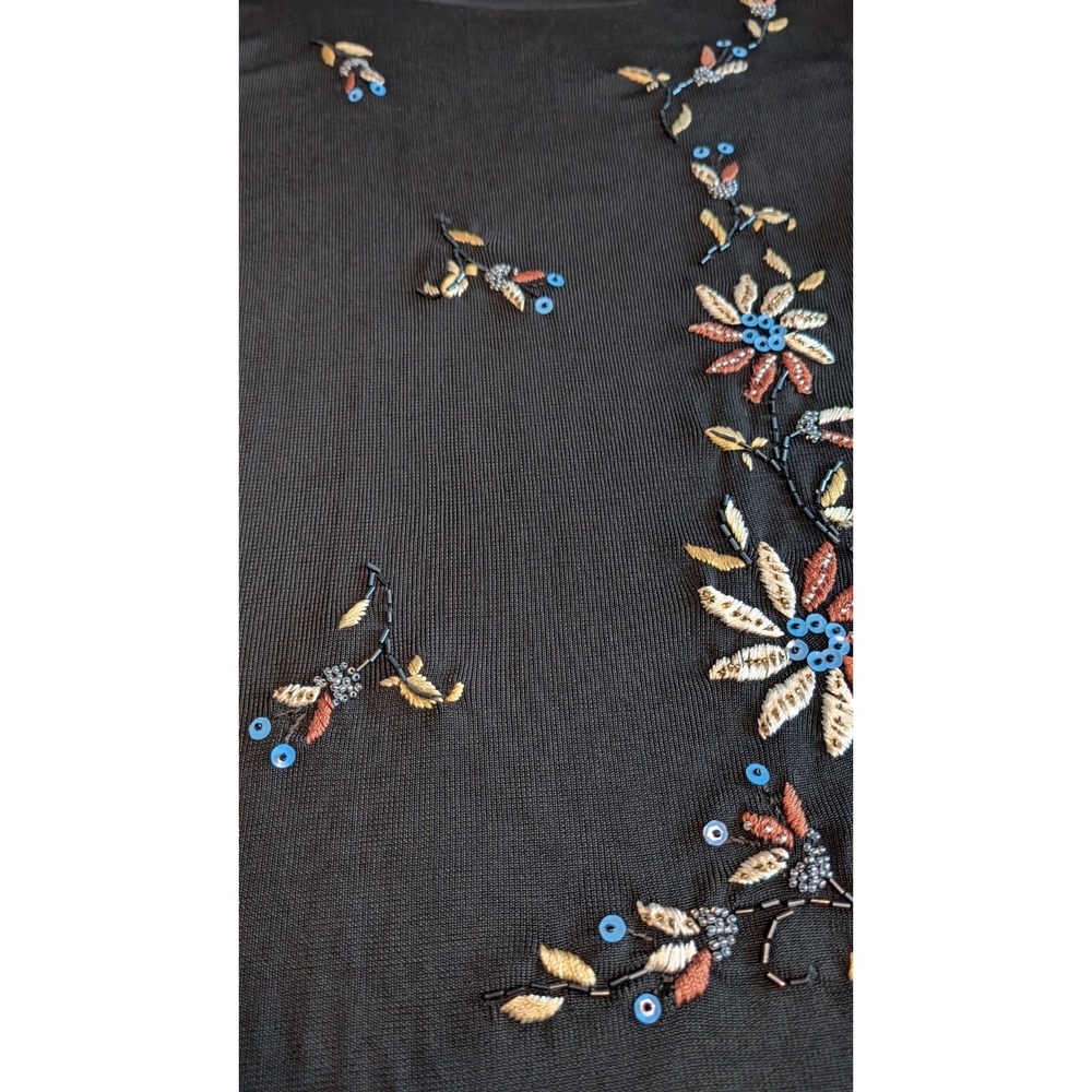 Lucia Burns Women's Midnight Black Rayon Top With Colorful Rhinestones Size XL